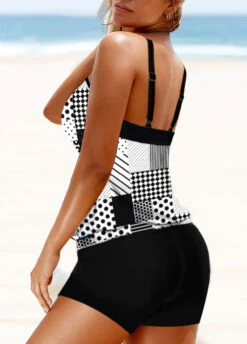 Black Geometric Print Mid Waist Tankini Set -Rosewe Promotion Store 295110 P 1641536244558