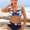 Navy Blue Tie Dye Print Front Cross Bikini Set -Rosewe Promotion Store 295123 P 16448223590290