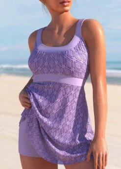 Light Purple Cross Strap Swimdress And Shorts -Rosewe Promotion Store 295128 P 1641370400599