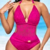 Halter Sheer Rose Red Lace One Piece Swimwear -Rosewe Promotion Store 295206 P 1640849284085
