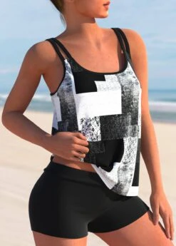 Black Geometric Print Plus Size Tankini Top-No Bottom 13 Black Geometric Print Plus Size Tankini Top-No Bottom -Rosewe Promotion Store 295219 P 164540843105402