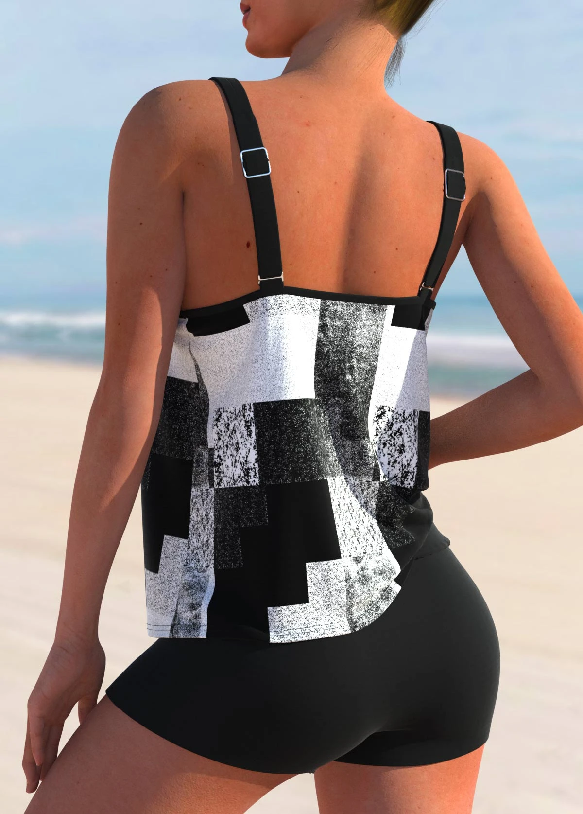 Black Geometric Print Plus Size Tankini Top-No Bottom 7 Black Geometric Print Plus Size Tankini Top-No Bottom - Image 5