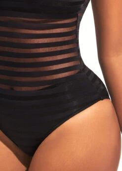 Black Sheer Wide Strap Cutout One Piece Swimwear -Rosewe Promotion Store 295437 P 16474852718064