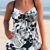 White Paisley Print Bowknot Tankini Set -Rosewe Promotion Store 295439 P 1641357740699