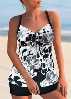 White Paisley Print Bowknot Tankini Set -Rosewe Promotion Store 295439 P 1641357741355