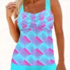 Front Cross Plaid Cyan Tankini Set 2 Front Cross Plaid Cyan Tankini Set -Rosewe Promotion Store 295599 P 1642481871342