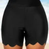 Wavy Hem Black High Waisted Swimwear Shorts