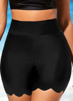 Wavy Hem Black High Waisted Swimwear Shorts -Rosewe Promotion Store 295754 P 1641449374695
