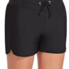 Black Mid Waist Drawstring Detail Swim Shorts -Rosewe Promotion Store 295822 P 1645171634212