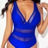 Pierced Royal Blue Cross Strap One Piece Swimwear -Rosewe Promotion Store 295952 P 1648022563856