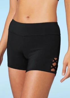 Lace Up Mid Waist Black Swim Shorts -Rosewe Promotion Store 296020 P 1643185323065