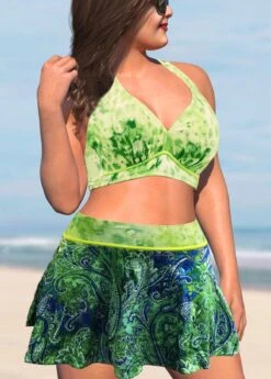 Paisley Print Green Plus Size High Waisted Bikini Set -Rosewe Promotion Store 296080 P 1642572135292