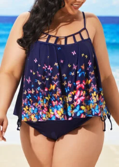 Navy Blue Plus Size Spaghetti Strap Tankini Set -Rosewe Promotion Store 296202 P 16450100236983