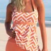 Orange Geometric Print Wide Strap Tankini Set -Rosewe Promotion Store 296438 P 1642749279126