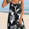 Tie Dye Print Spaghetti Strap Black Cover Up -Rosewe Promotion Store 296674 P 1642573832188