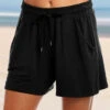 Mid Waist Drawstring Detail Black Loose Shorts -Rosewe Promotion Store 296734 P 1646900032550