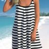 Striped Spaghetti Strap Black Cover Up -Rosewe Promotion Store 296743 P 1645087476002