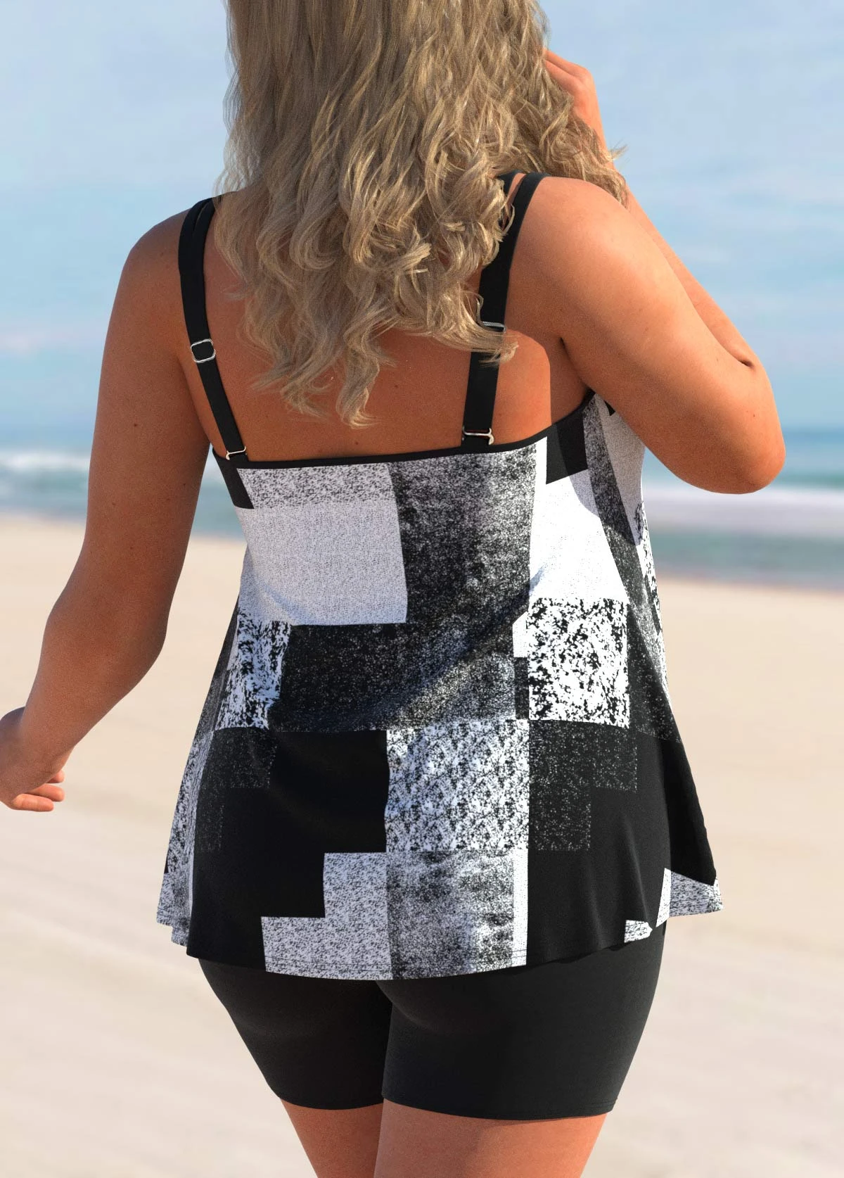 Black Geometric Print Plus Size Tankini Top-No Bottom 4 Black Geometric Print Plus Size Tankini Top-No Bottom - Image 2