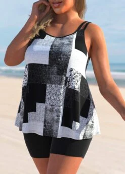 Black Geometric Print Plus Size Tankini Top-No Bottom 10 Black Geometric Print Plus Size Tankini Top-No Bottom -Rosewe Promotion Store 296833 P 1642747142315