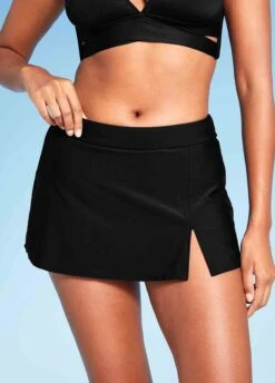 Mid Waist Black Side Slit Pantskirt