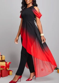 Plus Size Red Ombre Short Sleeve Jumpsuit -Rosewe Promotion Store 297028 P 16657450862298