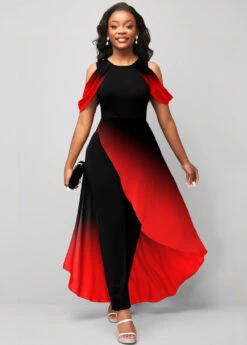 Red Ombre Asymmetric Hem Mesh Stitching Jumpsuit -Rosewe Promotion Store 297028 P 16657450863043 1