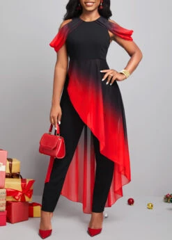Plus Size Red Ombre Short Sleeve Jumpsuit -Rosewe Promotion Store 297028 P 16657450863124