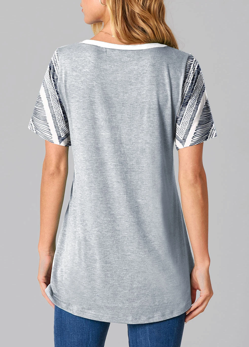 Grey Contrast Round Neck Chevron Print T Shirt 4 Grey Contrast Round Neck Chevron Print T Shirt - Image 2