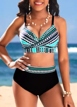Black High Waisted Polka Dot Bikini Set
