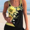 Yellow Sunflower Print Double Straps Tankini Set -Rosewe Promotion Store 297161 P 164540843055700