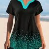 Split Neck Short Sleeve Black Tankini Set -Rosewe Promotion Store 297171 P 1644481364216