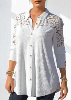 Lace Stitching Button Detail White Blouse -Rosewe Promotion Store 297187 P 1646038443533