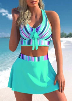 Plus Size Striped Ombre Cross Strap Cyan Bikini Set -Rosewe Promotion Store 297574 P 1648111174315
