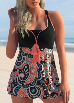 Bowknot Paisley Print Coral Orange Swimdress Top-No Bottom