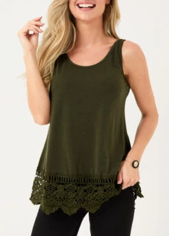 Lace Panel Army Green Tank Top -Rosewe Promotion Store 297764 P 16484643185922