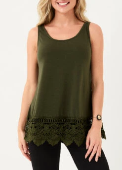 Lace Panel Army Green Tank Top -Rosewe Promotion Store 297764 P 16484643187633