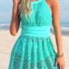 Cyan Cutout Lace Patchwork Swimdress And Shorts -Rosewe Promotion Store 297931 P 1646038701113