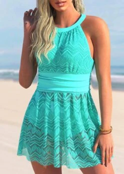 Cyan Cutout Lace Patchwork Swimdress And Shorts -Rosewe Promotion Store 297931 P 1646038701362
