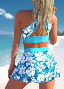 Cyan Plus Size Floral Print High Waisted Bikini Set -Rosewe Promotion Store 298113 P 1645173946182