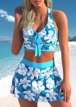 Cyan Plus Size Floral Print High Waisted Bikini Set -Rosewe Promotion Store 298113 P 1645173947270