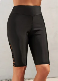 High Waisted Cross Strap Black Swim Shorts -Rosewe Promotion Store 298232 P 16470730081873