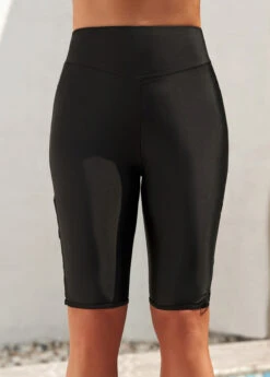 High Waisted Cross Strap Black Swim Shorts -Rosewe Promotion Store 298232 P 16470730086372