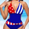 American Flag Print Color Block Halter One Piece Swimwear -Rosewe Promotion Store 298364 P 1645509801425
