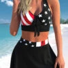 High Waisted Cross Strap American Flag Print Bikini Set -Rosewe Promotion Store 298367 P 1646719813291