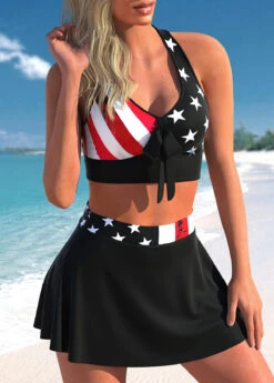 High Waisted Cross Strap American Flag Print Bikini Set -Rosewe Promotion Store 298367 P 1646719814621