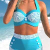 Cyan Paisley Print High Waisted Halter Bikini Set -Rosewe Promotion Store 298760 P 1647481855073