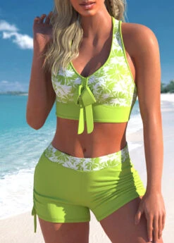 Floral Print Light Green Cross Strap Bikini Set -Rosewe Promotion Store 298766 P 1645772166019