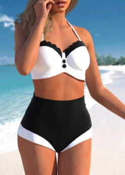 Black High Waisted Retro Contrast Bikini Set -Rosewe Promotion Store 298769 P 1646726122653