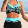 Cyan Paisley Print High Waisted Bikini Set -Rosewe Promotion Store 298770 P 1646728579875