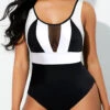 Mesh Stitching Monochrome Color Block One Piece Swimwear -Rosewe Promotion Store 299017 P 1646102694203